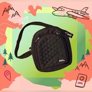 Travelon Small Carry-on Purse Expandable Black Quilted Adjustable Shoulder Waist